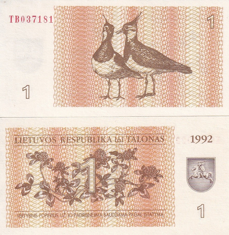 Lithuania 1 Talonas 1992 P 39 UNC LOT 10 Pcs , Eurasian lapwings
