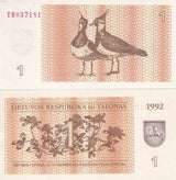 Lithuania 1 Talonas 1992 P 39 UNC LOT 10 Pcs , Eurasian lapwings