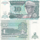 ZAIRE 10 NOUVEAUX ZAIRES 1993 P 54 UNC G&D, People's Palace, Kinshasa