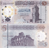 Libya 5 Dinar ND 2021 Polymer P 86 UNC Ottoman clock tower Tripolis