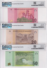 Zimbabwe Set 3, 10 20 50 Zig 2026 P 115 116 117 Superb Gem UNC PMG 67 68 EPQ ,NV