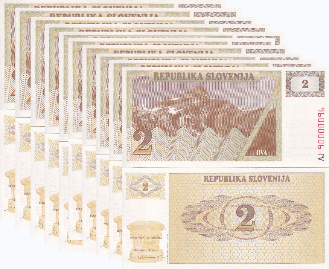 Slovenia 2 Tolajev 1990 P 2 UNC LOT 10 PCS