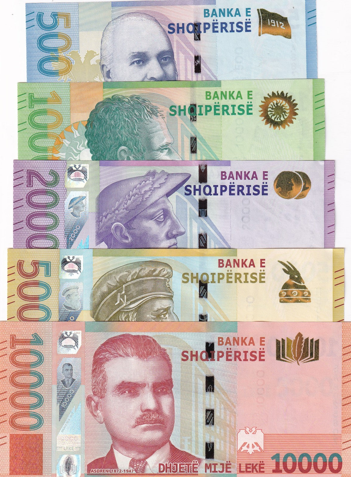 Albania Set 5 UNC 500 1000 2000 5000 10000 Leke 2017-2020 P 77 78 79 80 81