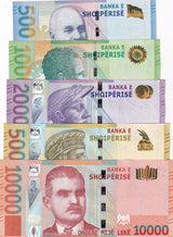 Albania Set 5 UNC 500 1000 2000 5000 10000 Leke 2017-2020 P 77 78 79 80 81
