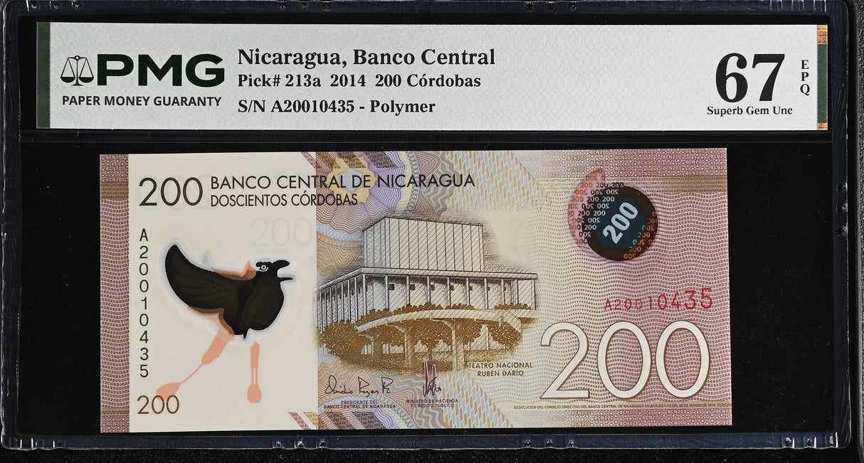 Nicaragua 200 Cordobas 2014 P 213 a Polymer Superb Gem UNC PMG 67 EPQ