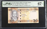 South Sudan 20 Pounds 2016 P 13 b Superb Gem UNC PMG 67 EPQ TOP POP