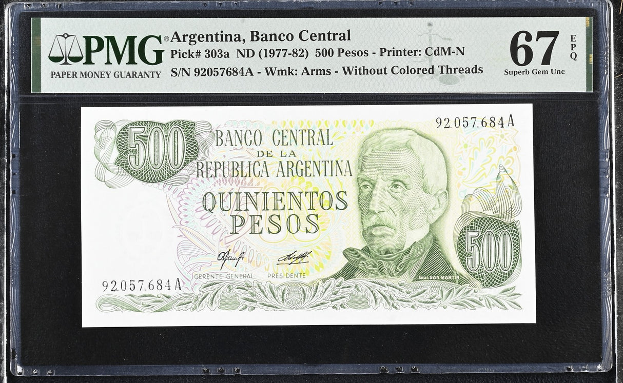Argentina 500 Pesos ND 1977-1982 P 303 a Superb Gem UNC PMG 67 EPQ
