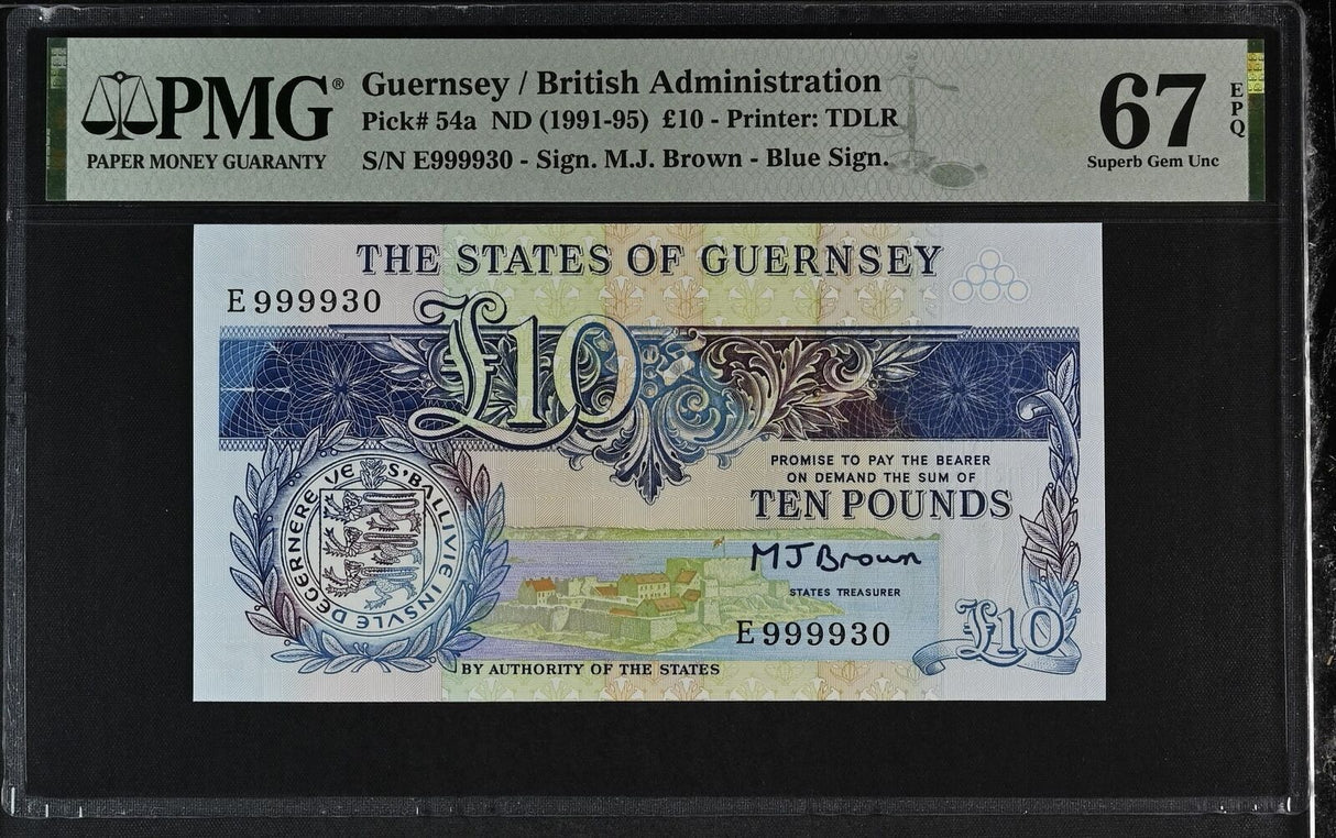 Guernsey 10 Pounds ND 1991-1995 P 54 a Nice 999930 Superb Gem UNC PMG 67 EPQ