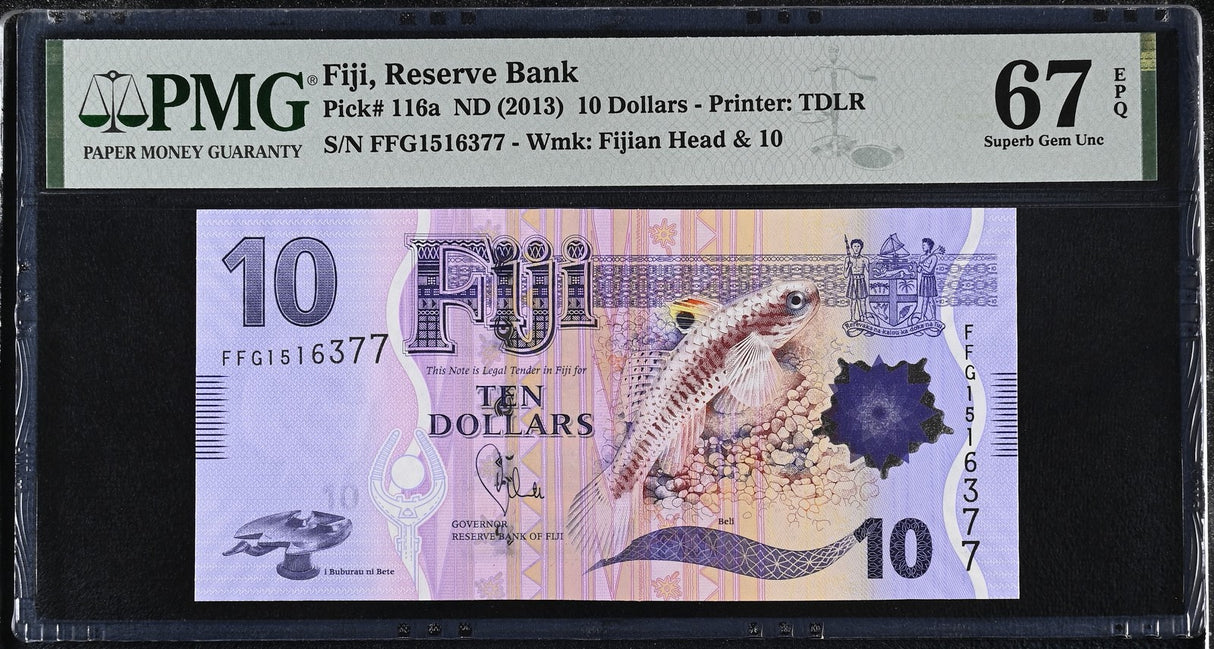 Fiji 10 Dollars ND 2013 P 116 a Superb Gem UNC PMG 67 EPQ
