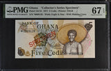 Ghana 5 Cedis 1977 P 15 CS1 Specimen Superb Gem UNC PMG 67 EPQ