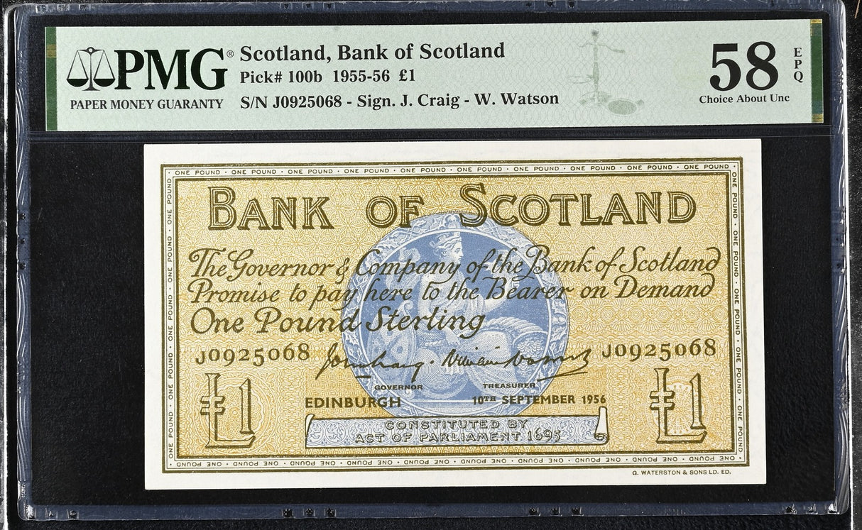 Scotland 1 Pounds 1955-1956 P 100 b Choice About UNC PMG 58 EPQ