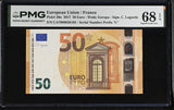 Euro 50 Euro 2017 France P 30 UA Prefix Superb Gem UNC PMG 68 EPQ