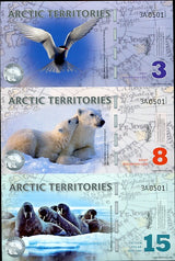 Arctic Territories 3 8 15 DOLLAR SERIES "A" UNCUT SHEET 3 UNC