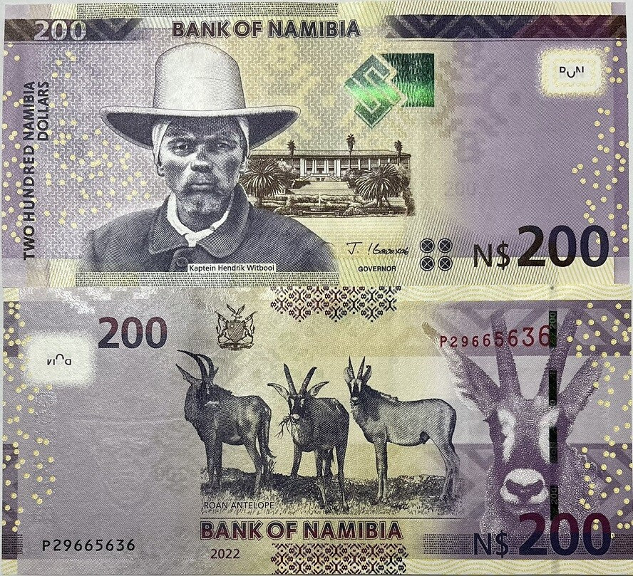 Namibia 200 Dollars 2022 P 15 New Sign UNC