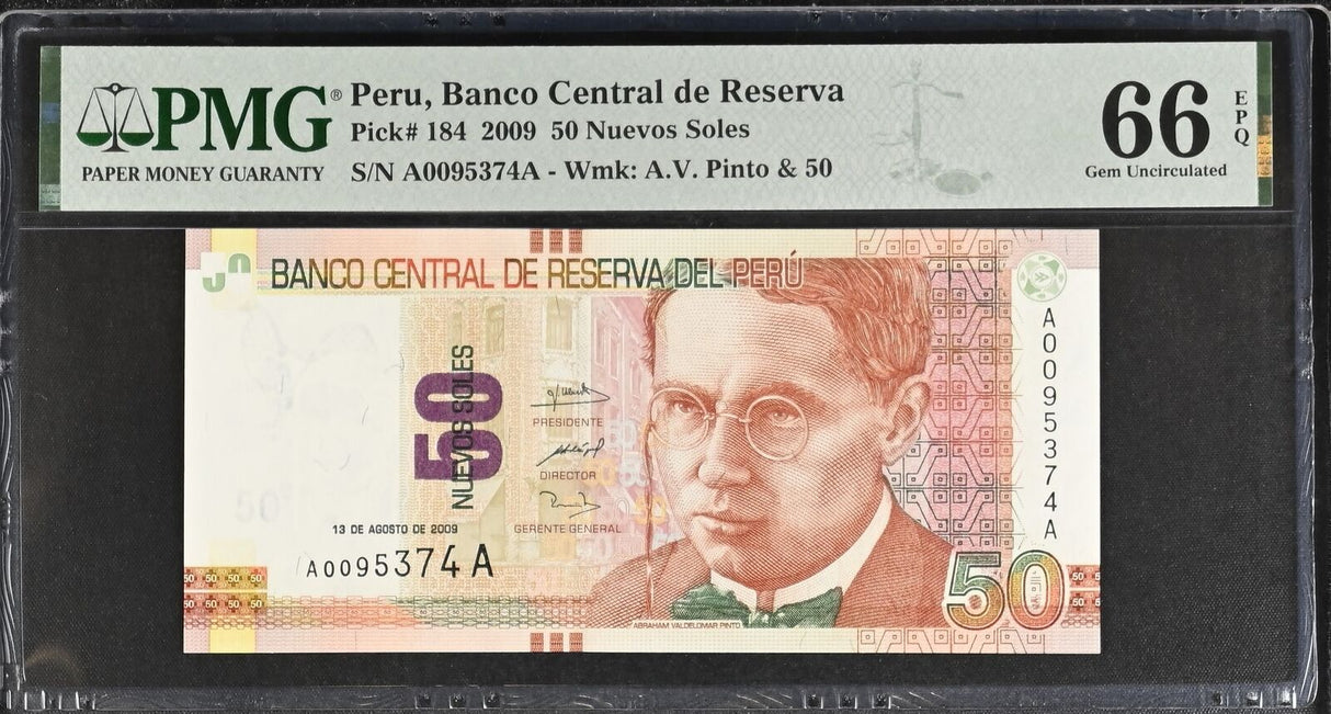 Peru 50 Nuevos Soles 2009 P 184 Gem UNC PMG 66 EPQ