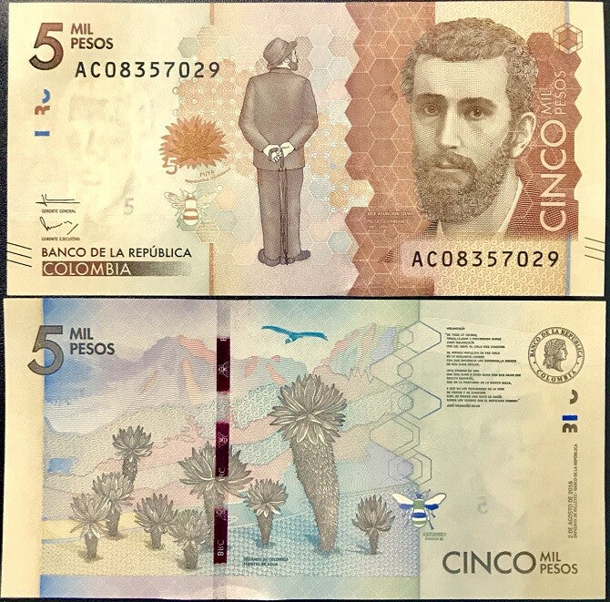 Colombia 5000 Pesos 2016 P 459 b UNC