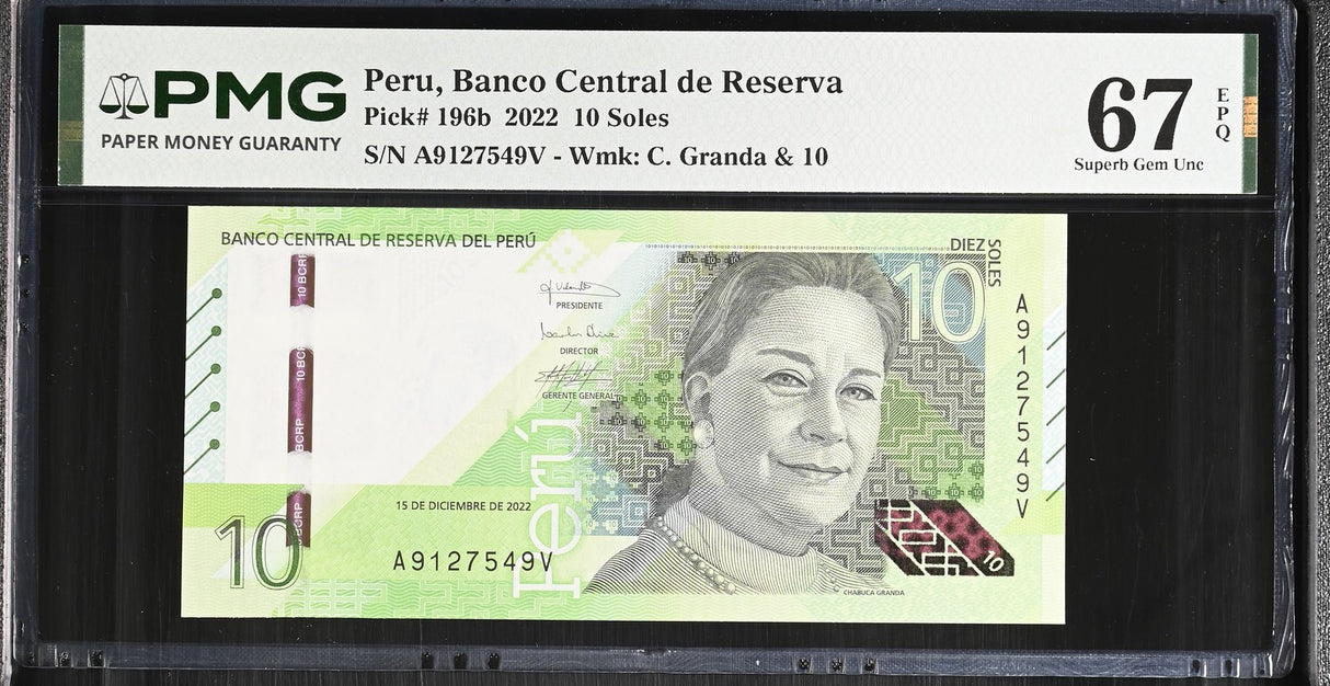 Peru 10 Soles 2022 P 196 b Superb Gem UNC PMG 67 EPQ TOP POP