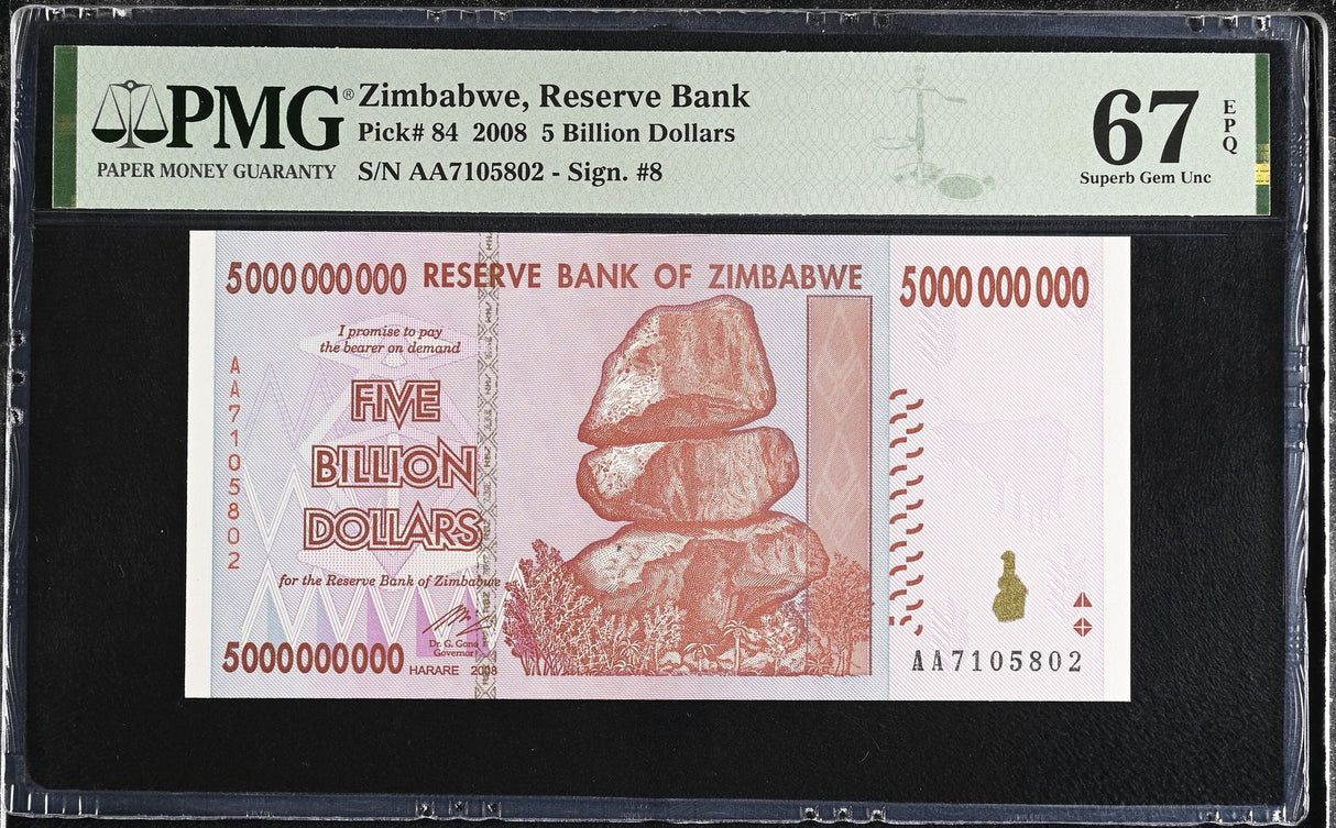 Zimbabwe 5 Billion Dollars 2008 P 84 Superb Gem UNC PMG 67 EPQ