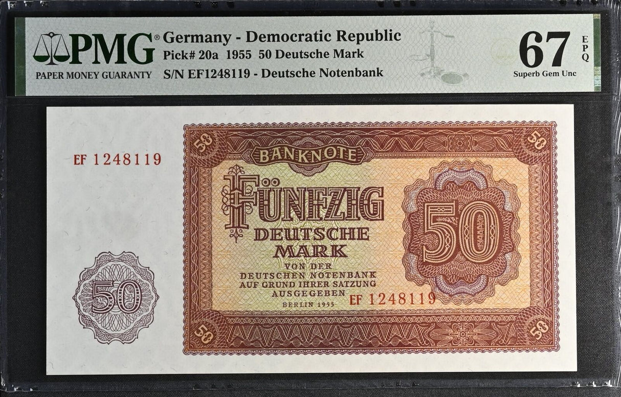 Germany Democratic Republic 50 Mark 1955 P 20 a Superb Gem UNC PMG 67 EPQ
