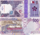 Qatar 500 Riyal 2022 P 38 UNC LNG Carrier ship Palm Tree Sailing Boat