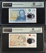 Great Britain Set 2; 5 10 Pounds 2015 2016 P 394 P 395 Superb Gem UNC PMG 68 EPQ