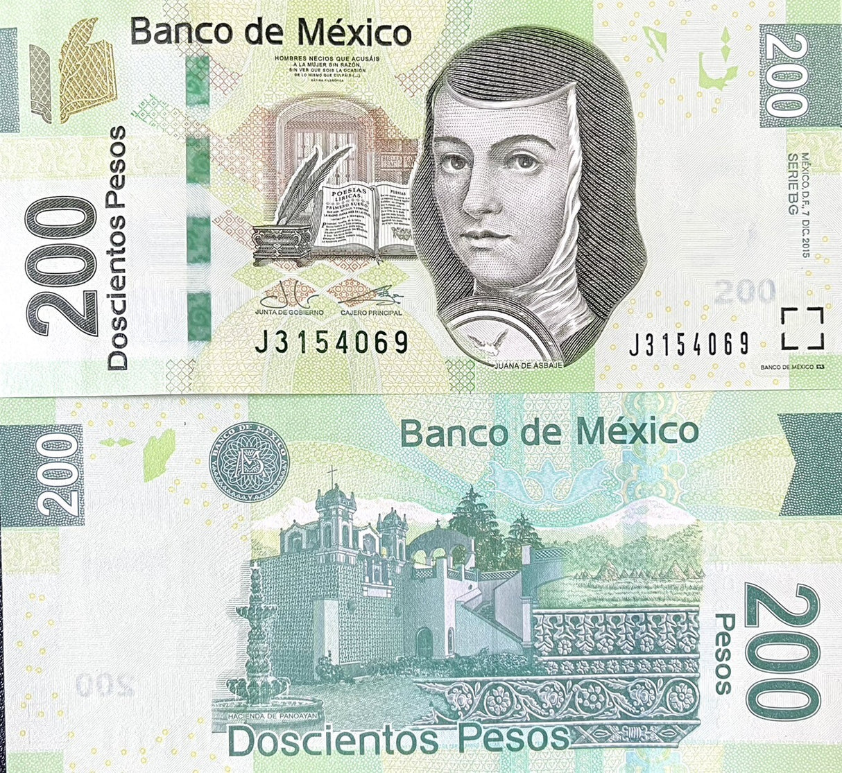 Mexico 200 Pesos 2015 Random Signs Date & Series P 125 UNC Hacienda of Panoayan