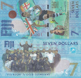 Fiji 7 Dollars 2016 ND 2017 Commemorative P 120 UNC ,Rugby 7s Gold Olympics