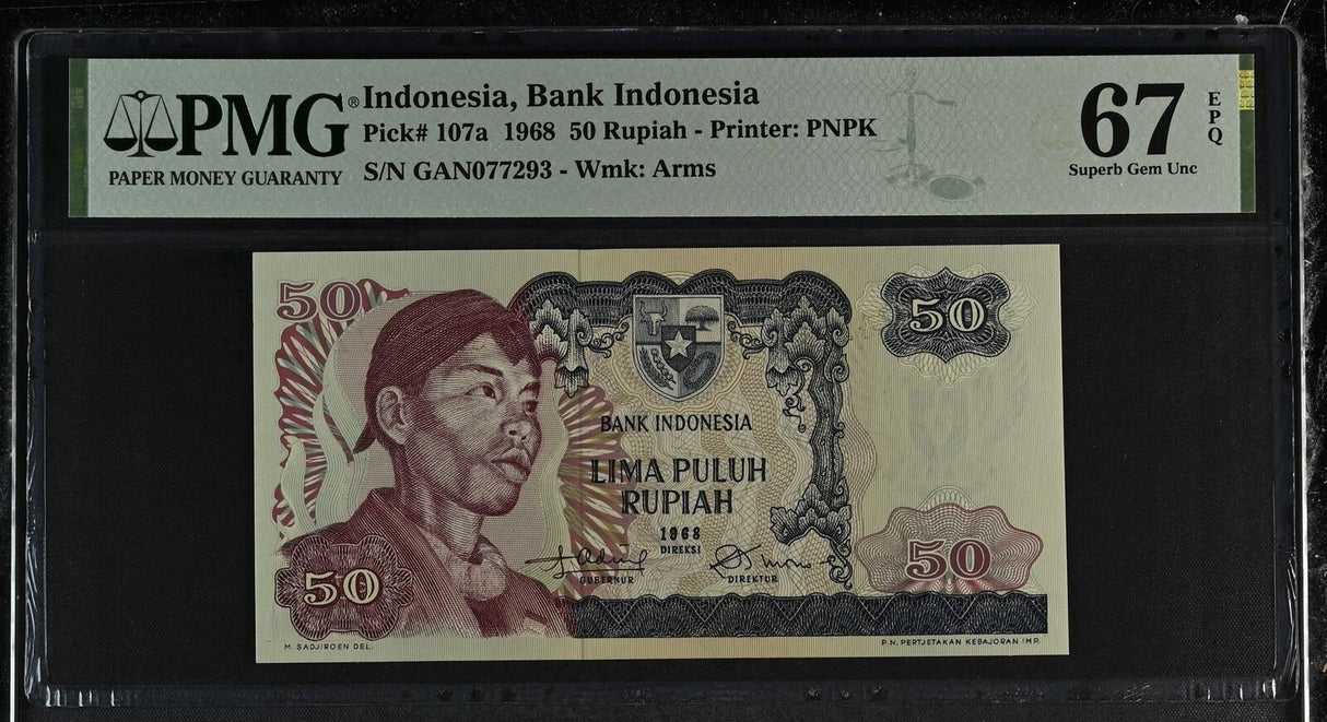 Indonesia 50 Rupiah 1968 P 107 a Superb Gem UNC PMG 67 EPQ