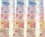 Brazil Set 5 x Lot 3 = 15 UNC 2 5 10 20 50 Reai 2010-2023 P 252 253 254 255 256