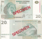 Congo 20 Francs 2003 P 94 Specimen UNC
