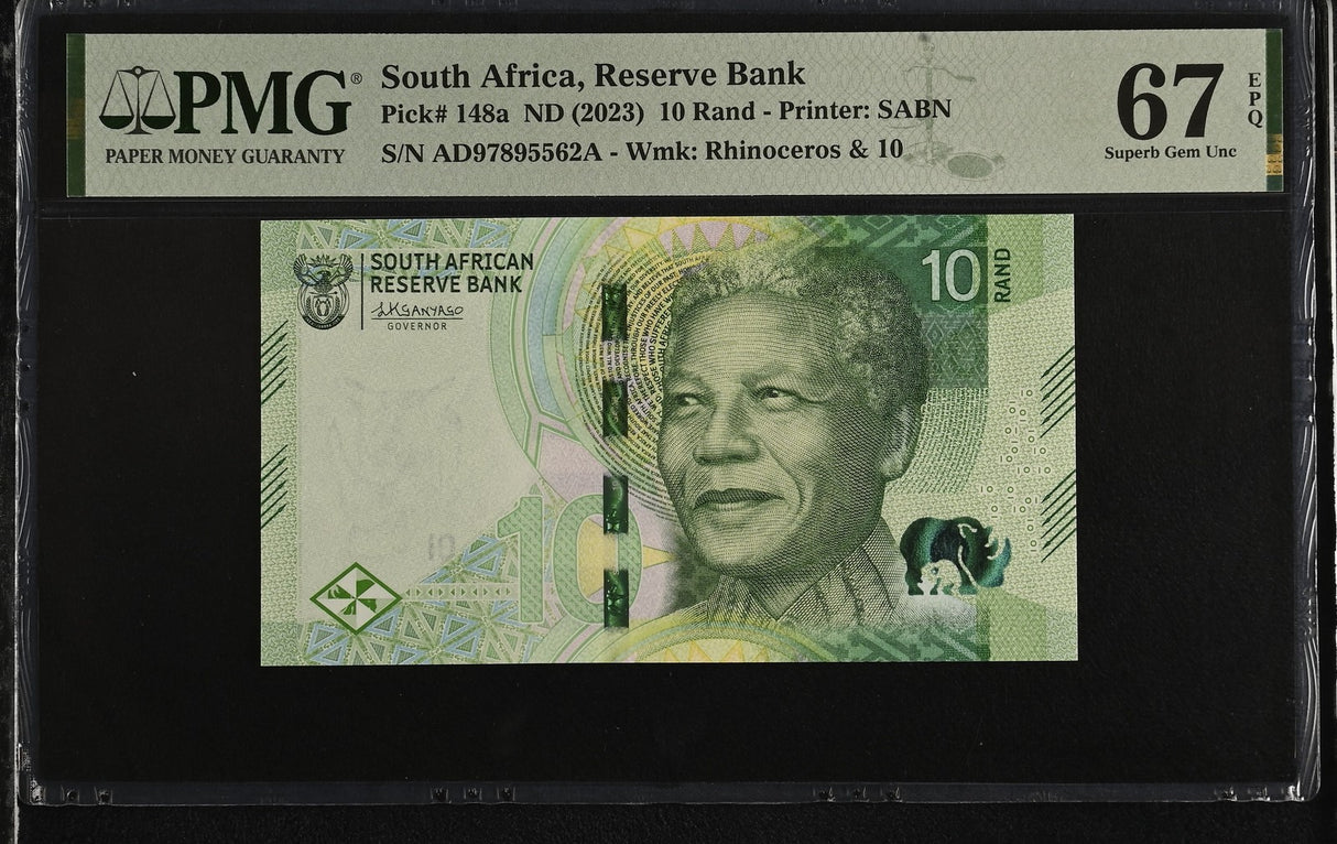 South Africa 10 Rand ND 2023 P 148 a Superb Gem UNC PMG 67 EPQ