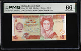 Belize 5 Dollars 2022 P 67 i Gem UNC PMG 66 EPQ