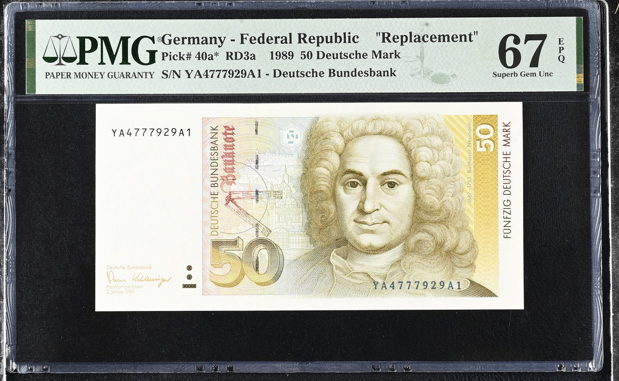 Germany 50 Deutsche Mark 1989 Replacement P 40 a* Superb Gem UNC PMG 67 EPQ