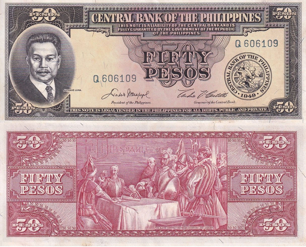 Philippines 50 Pesos 1949 De La Rue P 138 AUnc/W Tone