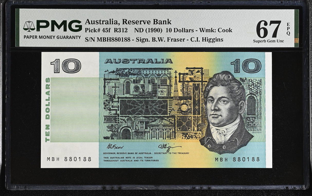 Australia 10 Dollars ND 1990 P 45 f Superb Gem UNC PMG 67 EPQ