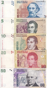 Argentina Set 5 UNC 2 5 10 20 50 Pesos 2012-2015 P 352 353 534 355