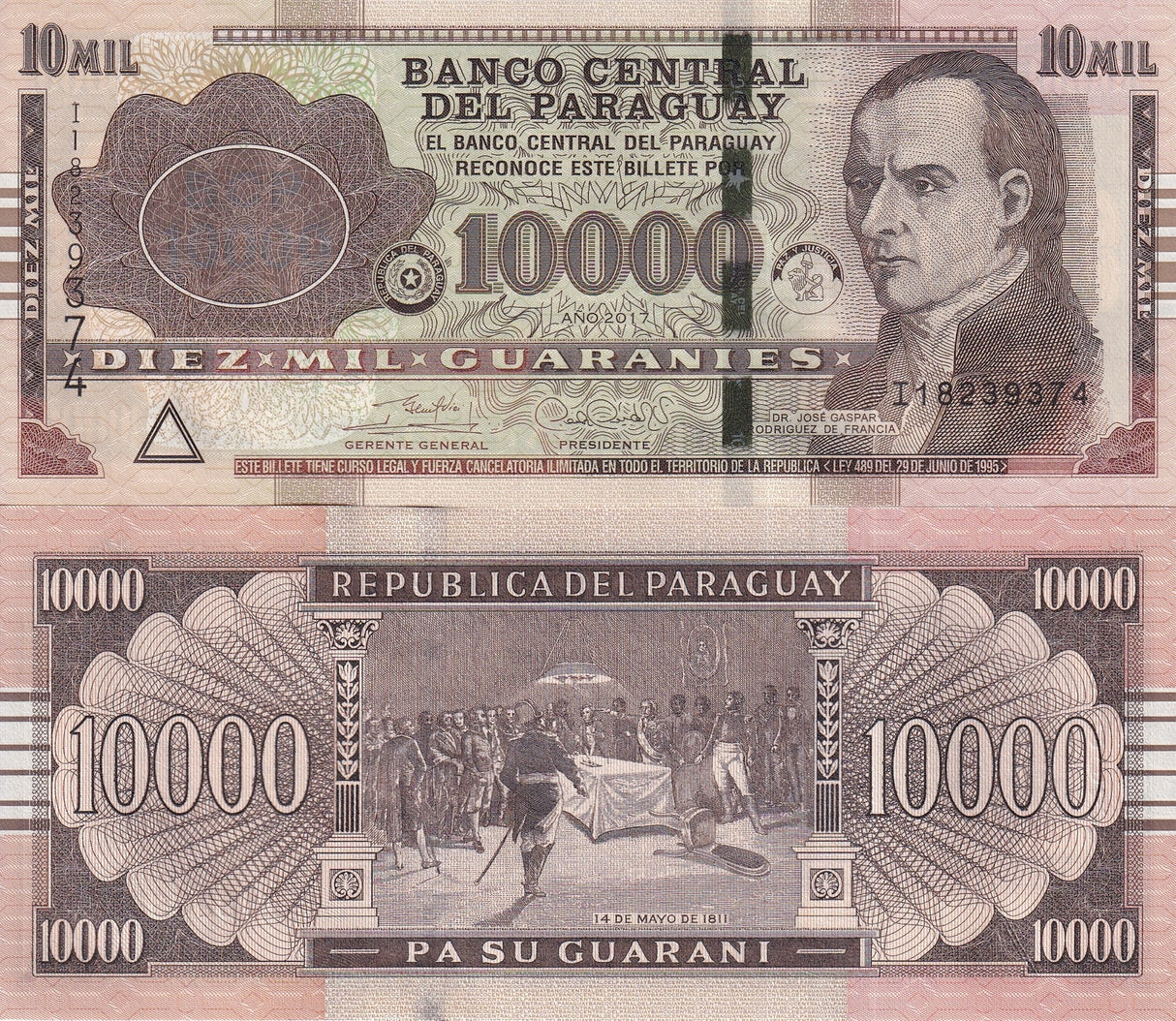 Paraguay 10000 Guaranies 2017 Serie I P A238 New Sign UNC