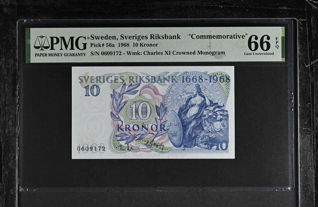 Sweden 10 Kronor 1968 P 56 a Commemorative Gem UNC PMG 66 EPQ