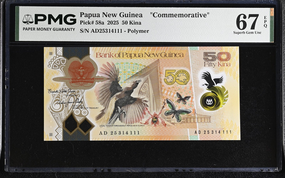 Papua New Guinea 50 Kina 2025 P 58 a Polymer Comm. Superb Gem UNC PMG 67 EPQ