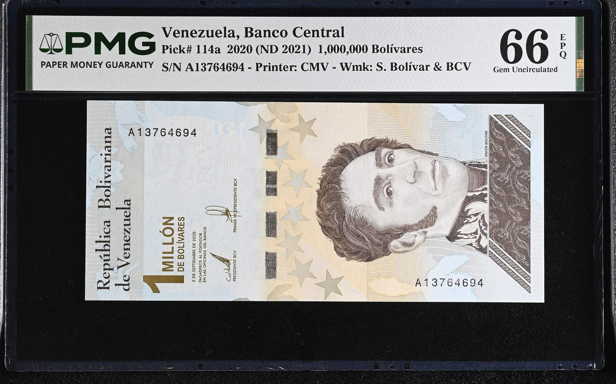 Venezuela 1 Million Bolivares 2020 ND 2021 P 114 a A Prefix Gem UNC PMG 66 EPQ