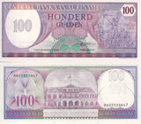 Suriname 100 Gulden 1985 P 128 b UNC , Monument of Revolt ,Paramaribo