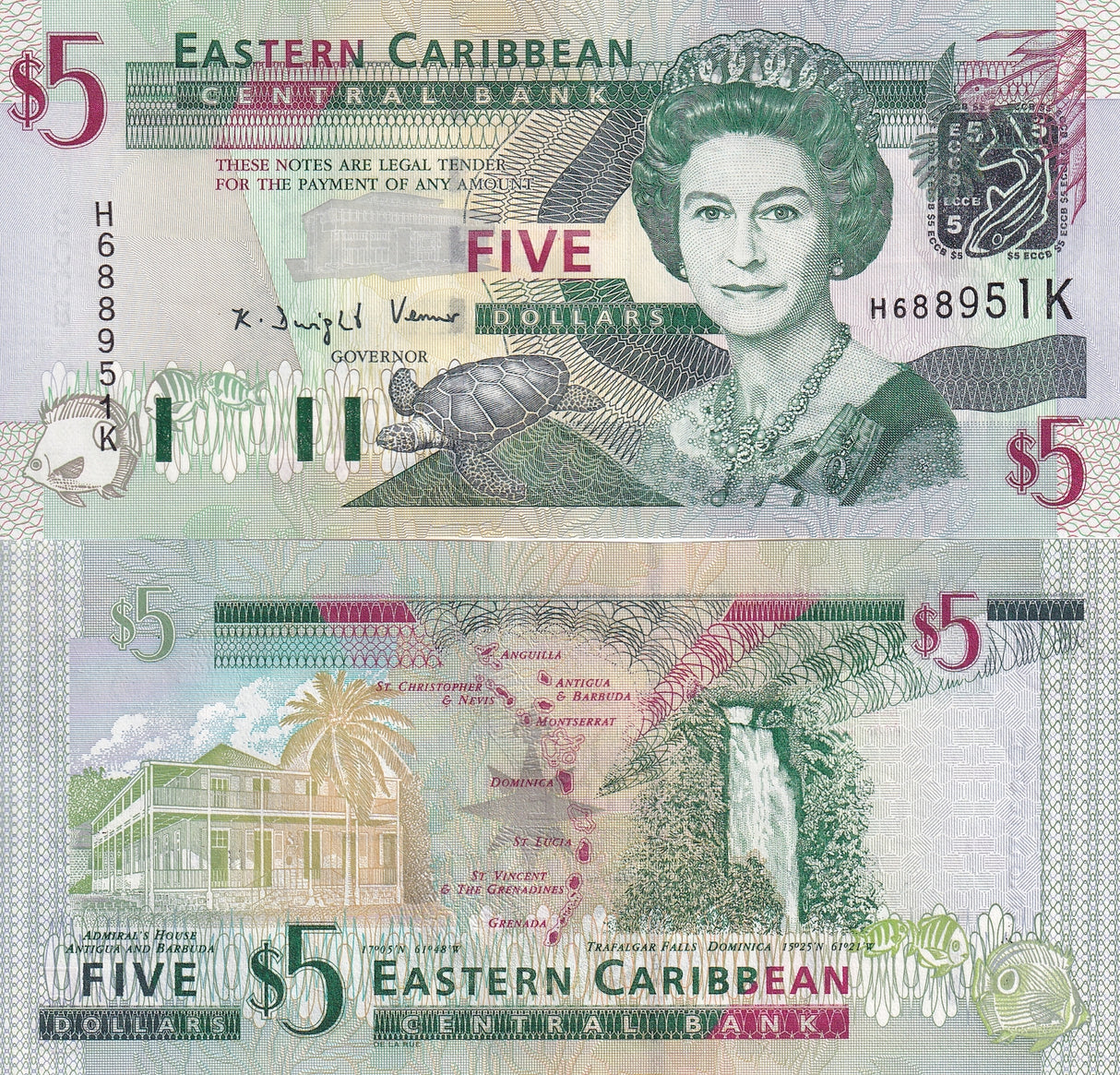 East Caribbean 5 Dollars ND 2003 P 42 k St. Kitts UNC