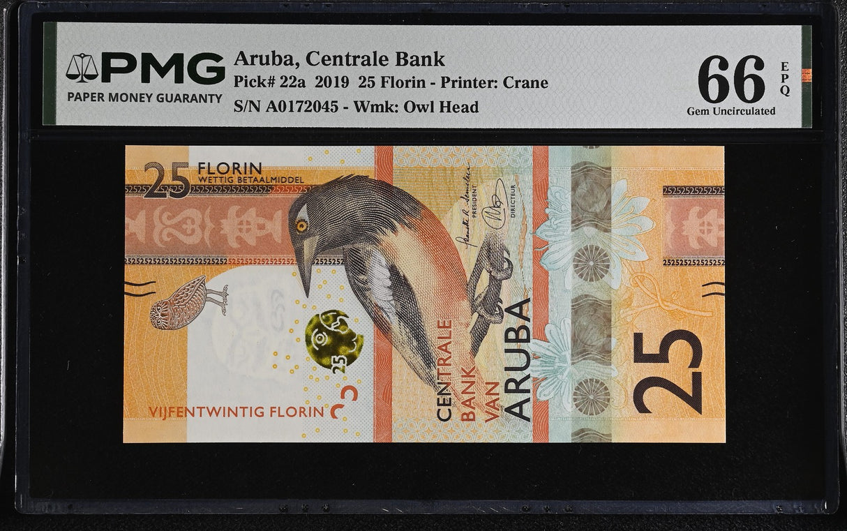 Aruba 25 Florin 2019 P 22 a Gem UNC PMG 66 EPQ , WTM Owl Head