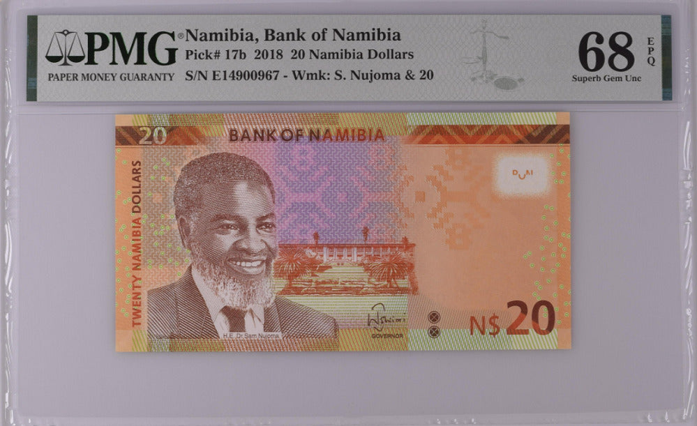 Namibia 20 Namibia Dollars 2018 P 17 b Superb Gem UNC PMG 68 EPQ
