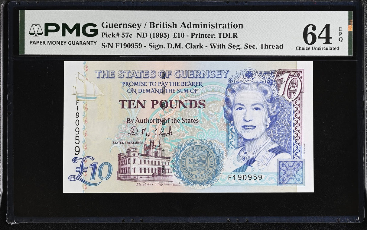 Guernsey 10 Pound ND 1995 P 57 c Choice UNC PMG 64 EPQ