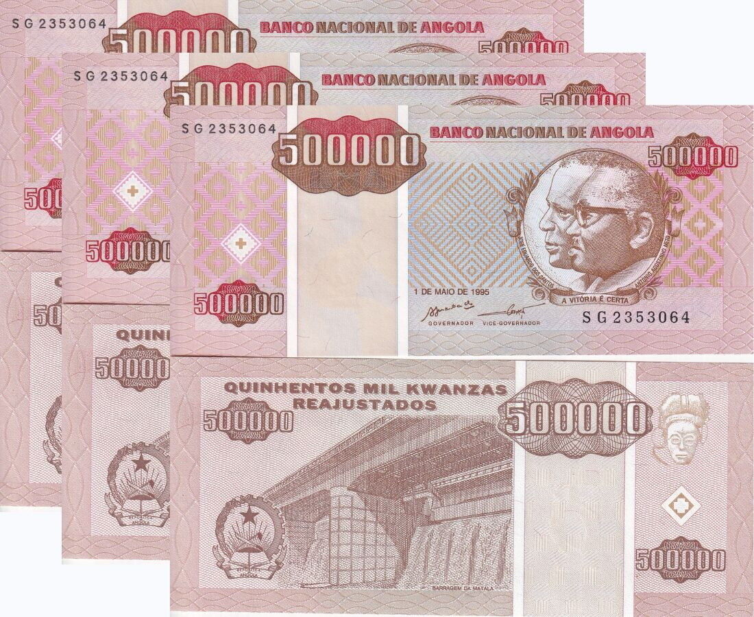 Angola 500000 Kwanzas 1995 P 140 UNC LOT 3 PCS