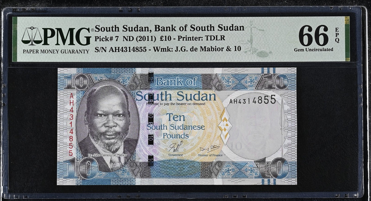 South Sudan 10 Pounds ND 2011 P 7 Gem UNC PMG 66 EPQ