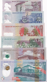 Mauritius Set 6 UNC 25 50 100 200 500 1000 Rupees 2021-2024 P 64-P W66A Polymer