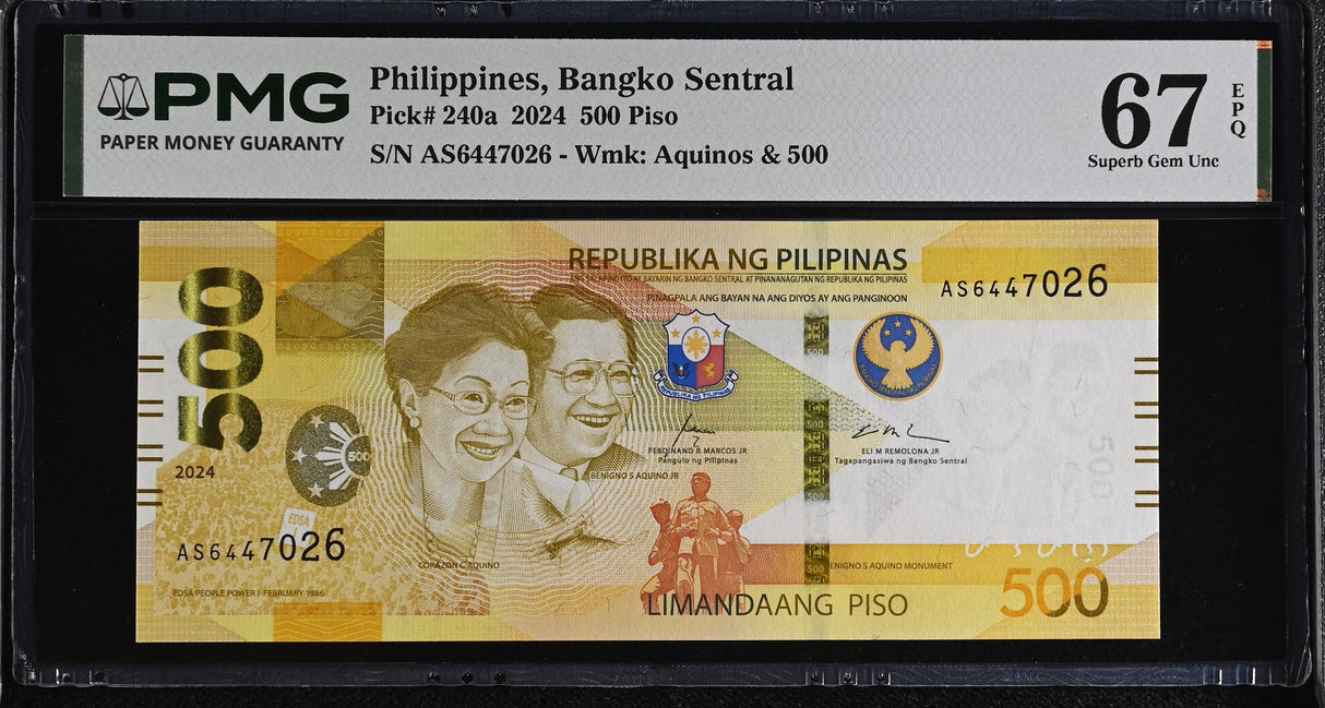 Philippines 500 Piso 2024 P 240 a Superb Gem UNC PMG 67 EPQ , Deer ,parrot