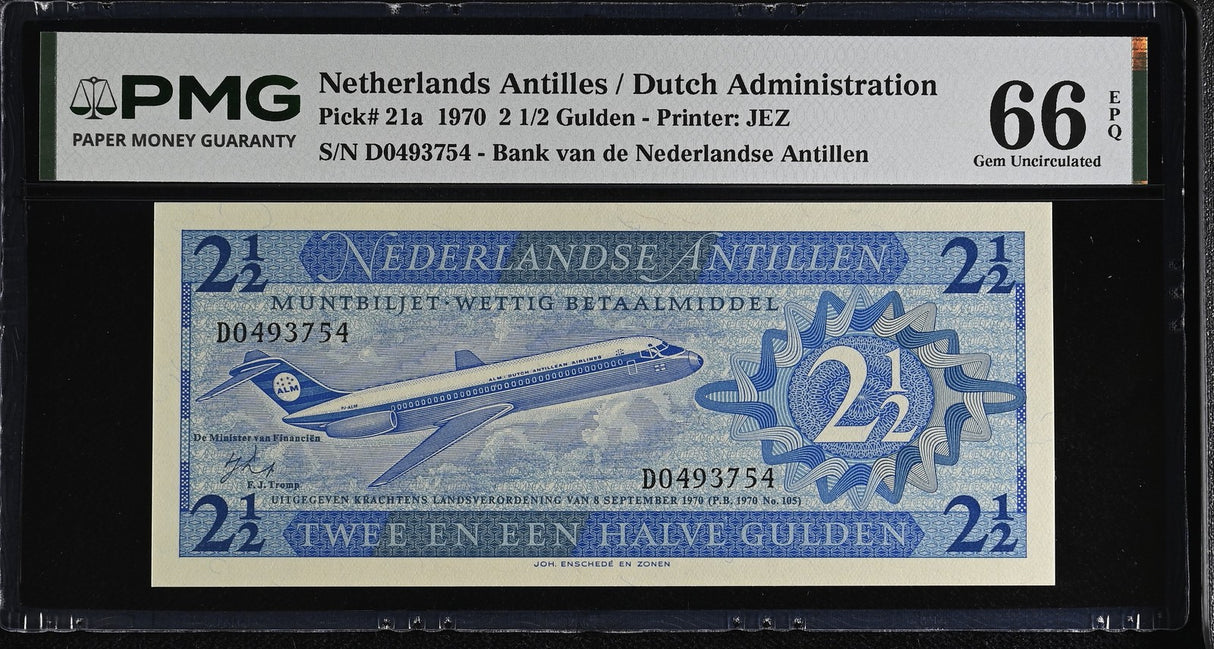 Netherlands Antilles 2 1/2 Gulden 1970 P 21 a Gem UNC PMG 66 EPQ